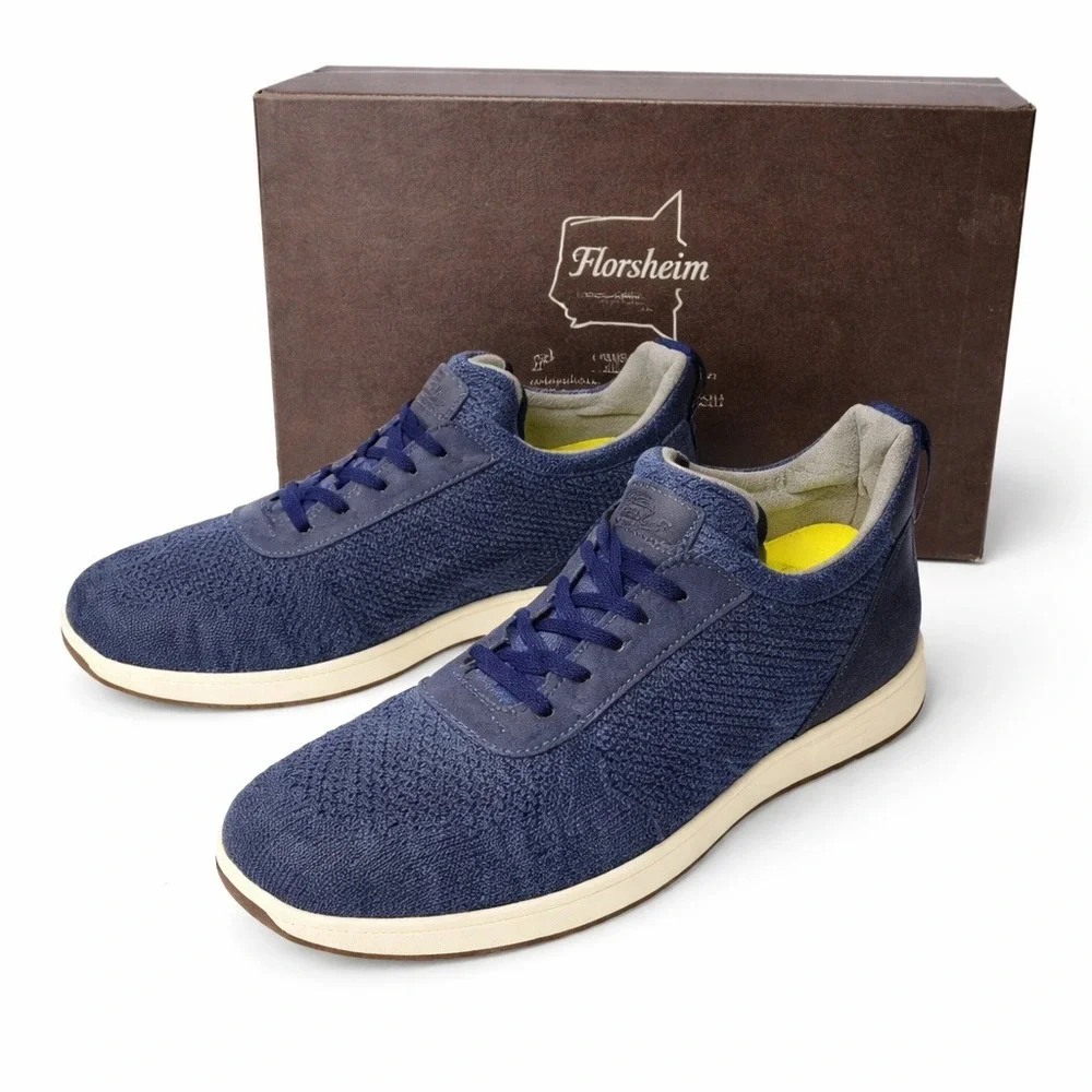 Florsheim Satellite Jr Knit Navy Slip-On Faux Lace Sneaker Kids 5.5M Casual Prep
